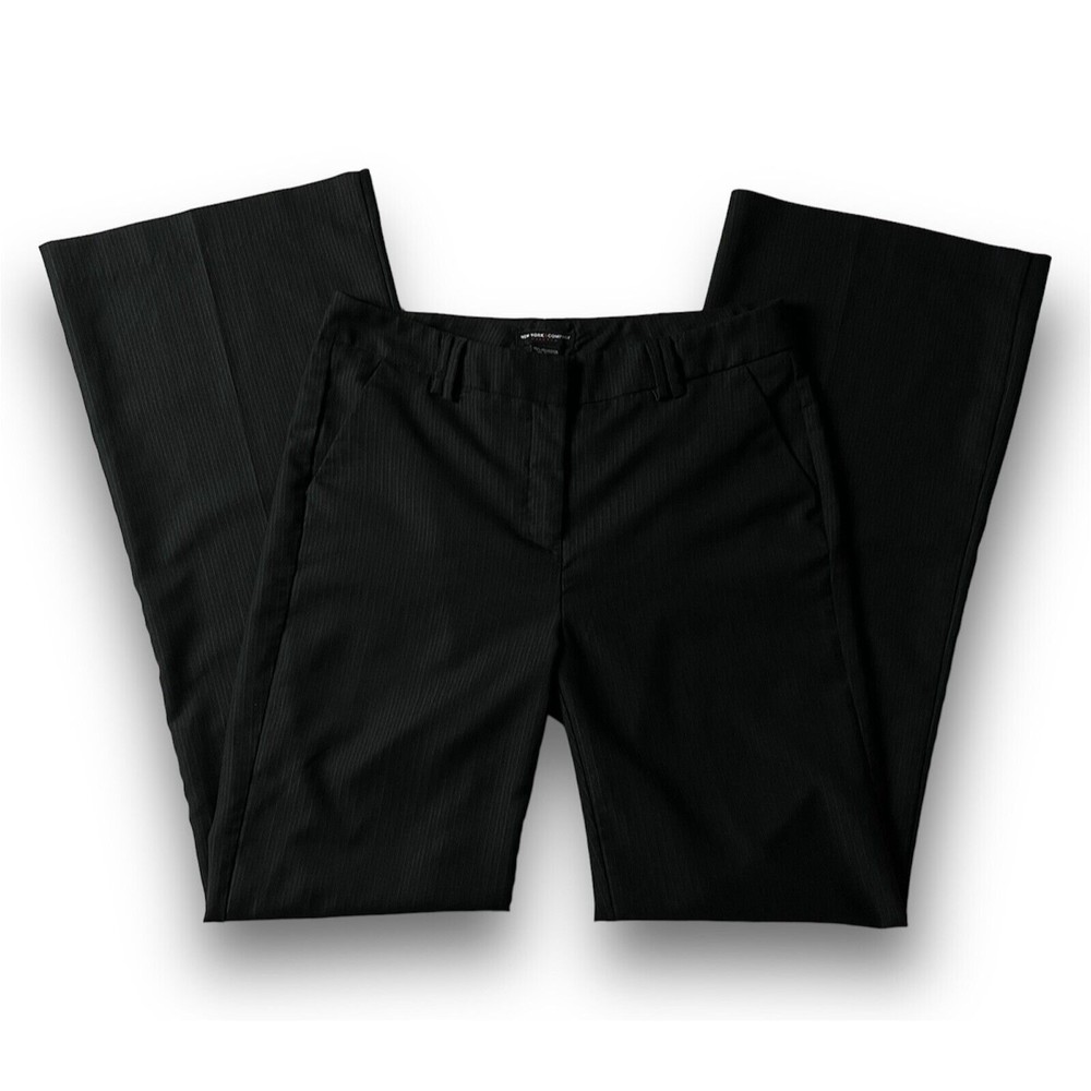 New York & Co Womens Dress Pants Slacks Size 6 Tall Black Stretch Striped Flared